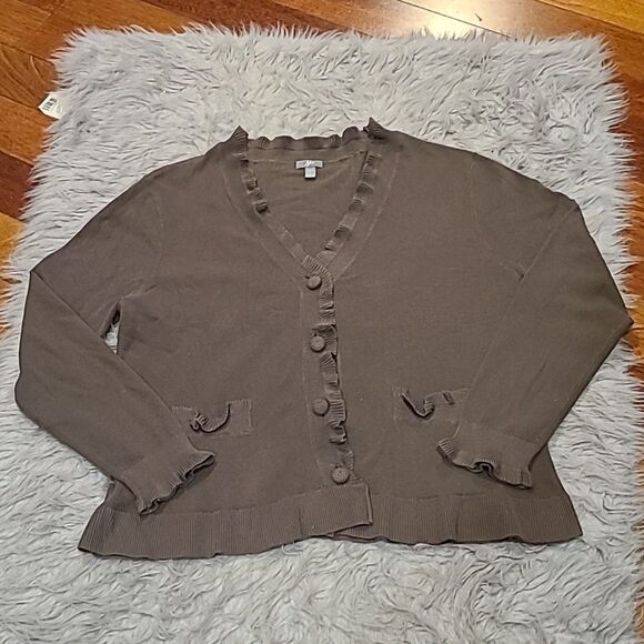 J jill womens brown cotton stretch button‎ front cardigan size large - Picture 1 of 6